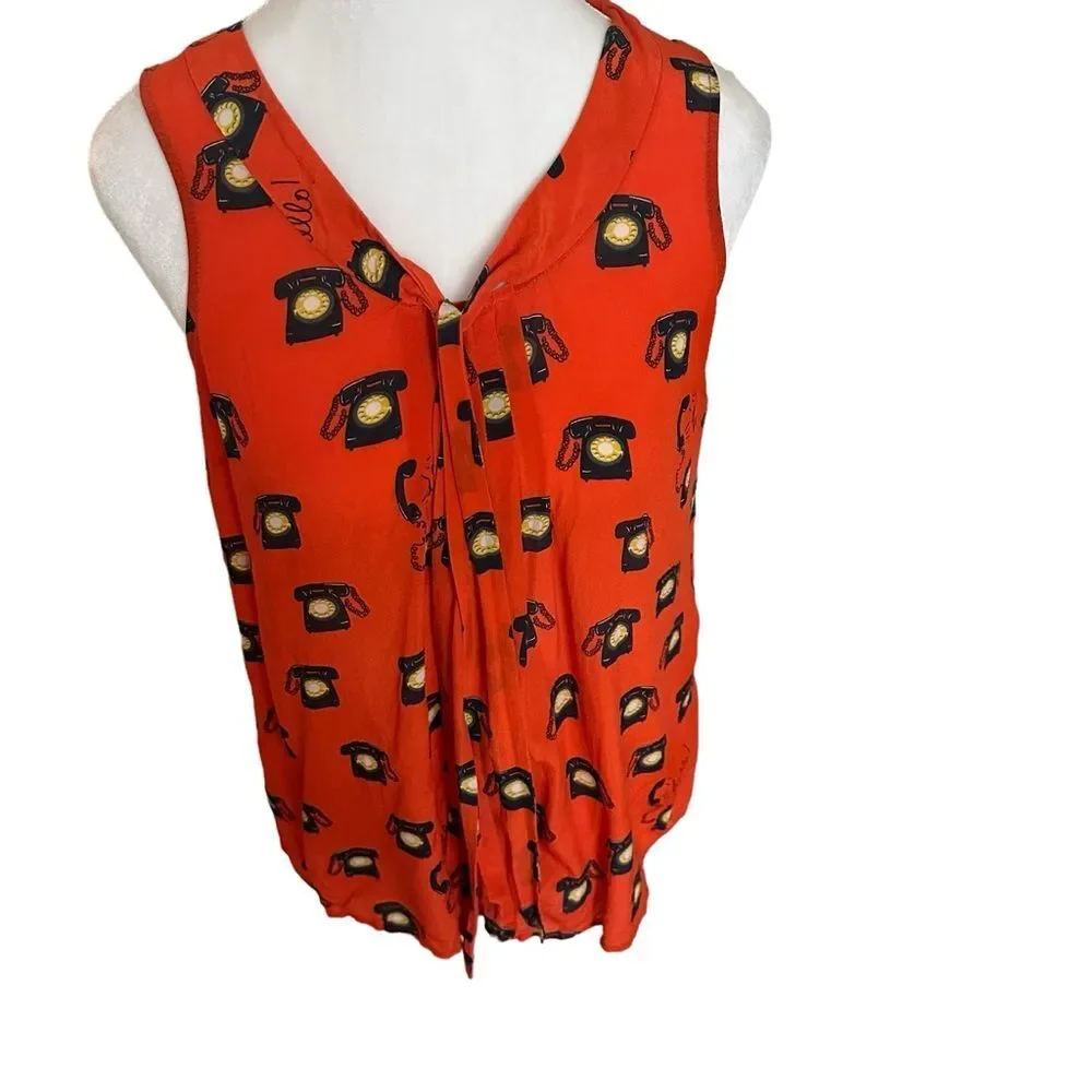 Anthropologie Maeve 52 Conversations Vintage Telephones Blouse 2 100% Silk - Picture 3 of 9
